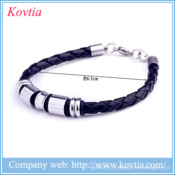 Pulsera de titanio para hombres pulseras de cuero negro 316l joyas de acero inoxidable